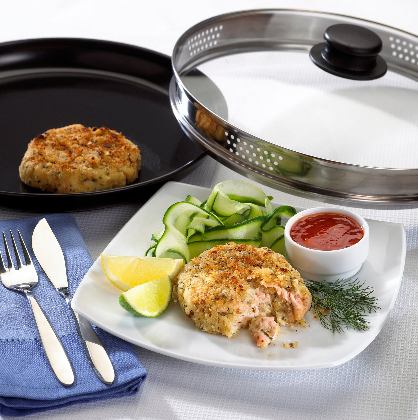 Tasty Salmon Burger prepared on the Crisper